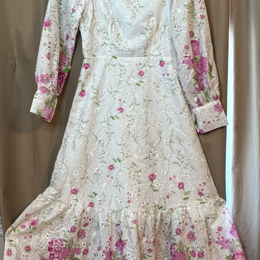 SHEIN White Ruffled Tiered Long Sleeve Sundress